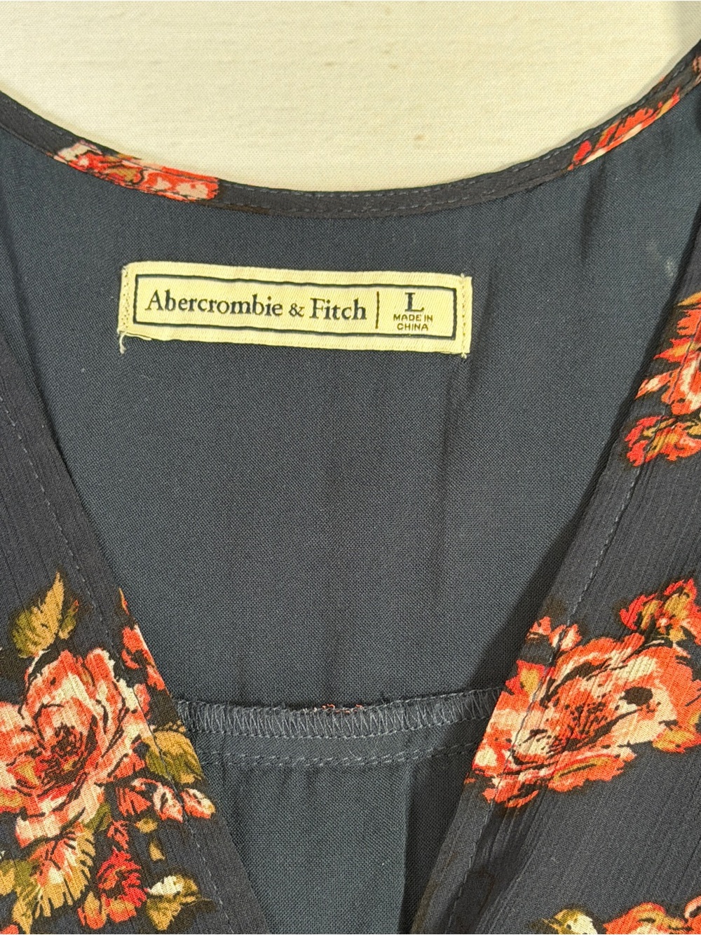 Abercrombie & Fitch Y2K 2000’s Navy Floral Velvet Trim Midi Dress L - Picture 3 of 11